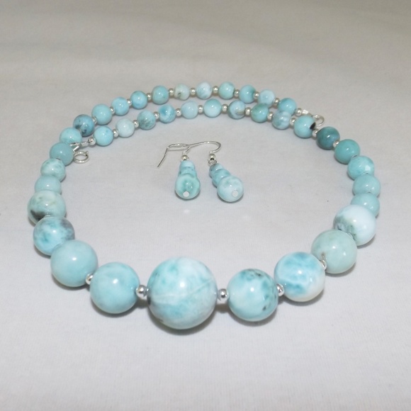 Natural Larimar sterling silver necklace (#1920) - Picture 2 of 3